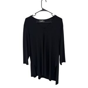 Sympli Black V Neck Tunic Top Size 14 Long Sleeve Boxy Lagenlook